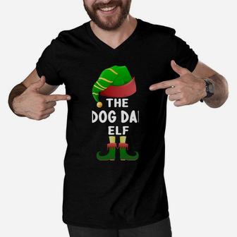 Dog Dad Elf Christmas Family Matching Pajamas Xmas Elf Group Men V-Neck Tshirt | Crazezy CA