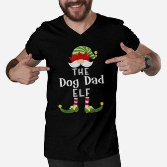 Dog Dad Elf Group Christmas Funny Pajama Party Men V-Neck Tshirt | Crazezy UK
