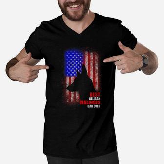 Dog Dad Ever American Flag Belgian Malinois Fathers Day Men V-Neck Tshirt | Crazezy CA