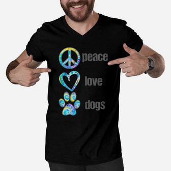 Dog Lover Shirts Peace Love Dogs Tie Dye Dog Dad Best Friend Men V-Neck Tshirt | Crazezy