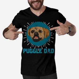 Dog Owner Fathers Day Puggle Dad Dog Lover Men Puggle Men V-Neck Tshirt | Crazezy DE