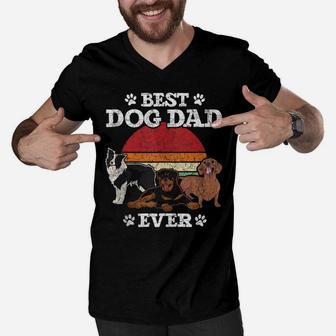 Dog Pet Animal Best Dog Dad Ever Fathers Day Retro Dog Men V-Neck Tshirt | Crazezy