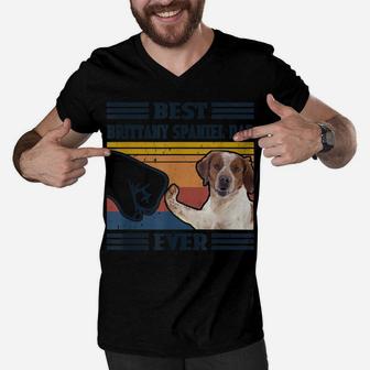 Dog Vintage Best Brittany Spaniel Dad Ever Father's Day Men V-Neck Tshirt | Crazezy