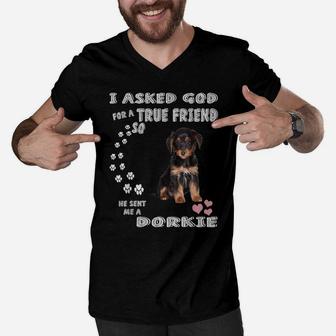 Dorkie Terrier Dog Mom Costume Doxie Yorkie Dad, Cute Dorkie Men V-Neck Tshirt | Crazezy AU