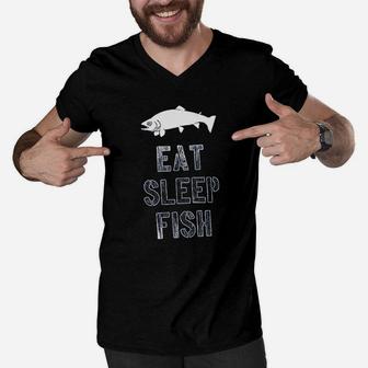 Eat Sleep Fish Funny Fishing Lover Gift For Dad Men V-Neck Tshirt | Crazezy