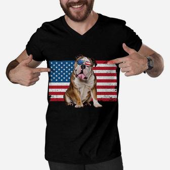 English Bulldog Dad Usa American Flag Dog Lover Owner Funny Men V-Neck Tshirt | Crazezy