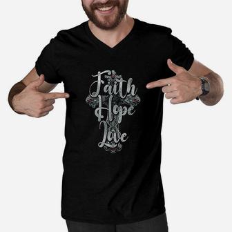 Faith Hope Love Faith Christian Quote Gift Men V-Neck Tshirt - Seseable