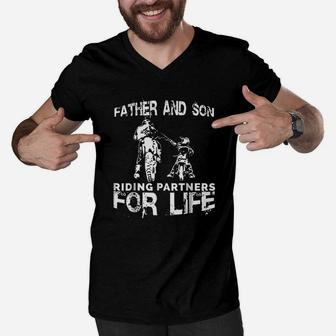 Father And Son Riding Partners For Life Dads Sons Men V-Neck Tshirt | Crazezy