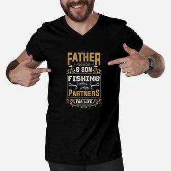 Father Son Fishing Partners For Life Matching Outfits Gift Men V-Neck Tshirt | Crazezy