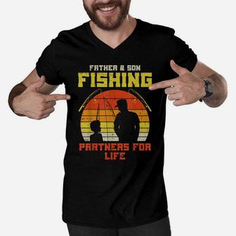 Father Son Fishing Partners For Life Retro Matching Dad Gift Men V-Neck Tshirt | Crazezy