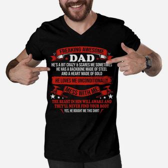 Fathers Day I Get My Attitude From My Freaking Awesome Dad Sweatshirt Men V-Neck Tshirt | Crazezy UK