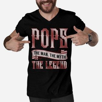 Father's Day Tees Pops The Man The Myth The Legend Men V-Neck Tshirt | Crazezy DE