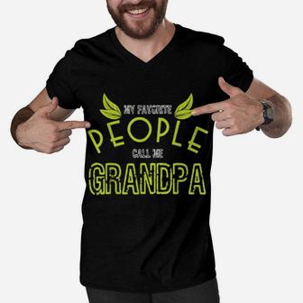 Favorite People Call Me Grandpa Green Leaf Distressed Men V-Neck Tshirt - Monsterry AU