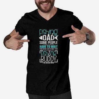 Fishing Dad Funny Father Kid Matching Men V-Neck Tshirt | Crazezy