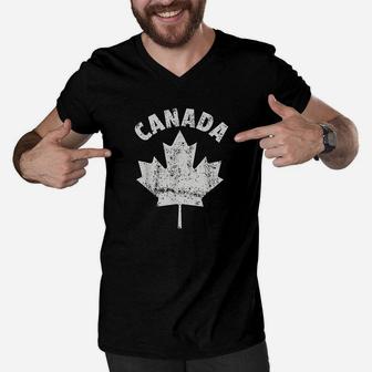 Flag Of Canada Fathers Day Canadian Leaf Vintage Men V-Neck Tshirt | Crazezy