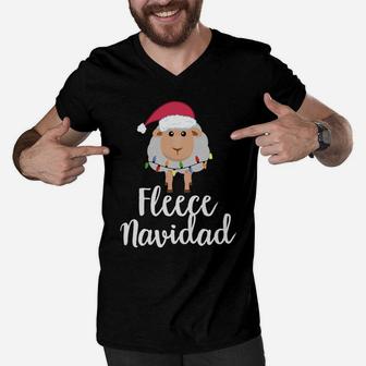 Fleece Navidad Sheep Face Santa Hat Xmas Holiday Pun Gift Sweatshirt Men V-Neck Tshirt | Crazezy