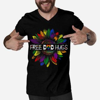 Free Dad Hugs Gay Pride Lgbt Daisy Rainbow Flower Hippie Men V-Neck Tshirt | Crazezy DE