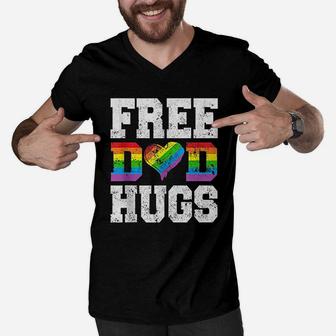Free Dad Hugs Rainbow Men V-Neck Tshirt | Crazezy AU