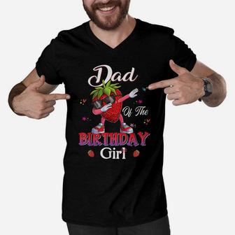 Fruit Lovers Dad Of The Birthday Girl Strawberry Men V-Neck Tshirt | Crazezy DE