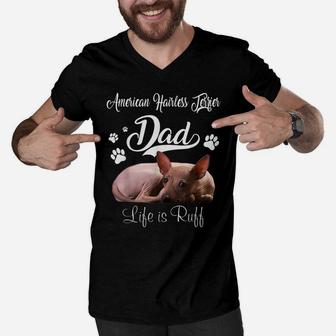 Funny American Hairless Terrier Dad Father Day Lover Dog Men V-Neck Tshirt | Crazezy CA