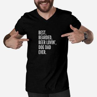 Funny Bearded Beer Lover Dog Owner Dad Men V-Neck Tshirt | Crazezy CA