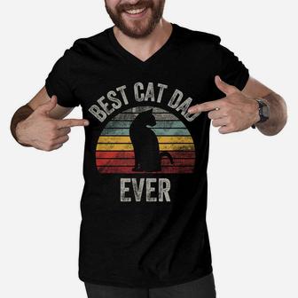 Funny Best Cat Dad Ever Cats Lovers Men V-Neck Tshirt | Crazezy
