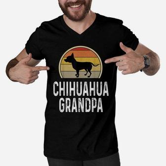 Funny Chihuahua Grandpa Dad Father Lover Dog Owner Retro Men V-Neck Tshirt | Crazezy