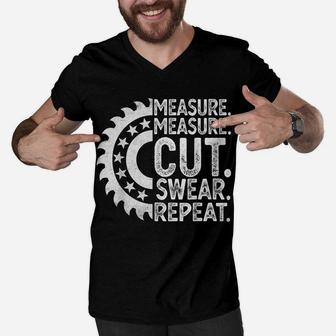 Funny Dad Daddy Measure Cut Handyman Woodworker Father Day Men V-Neck Tshirt | Crazezy DE