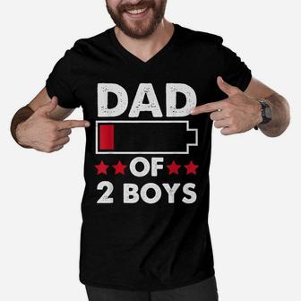 Funny Dad Of 2 Boys Father's Day Gift Idea Men V-Neck Tshirt | Crazezy