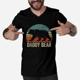 Funny Daddy Bear Dad Fathers Day Dad Daddy Bear Men V-Neck Tshirt | Crazezy
