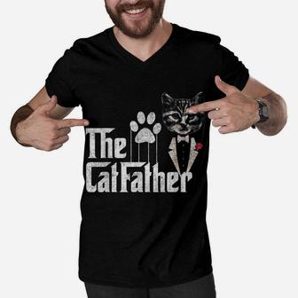 Funny The Catfather Cat Dad Lovers Fathers Day Men V-Neck Tshirt | Crazezy UK