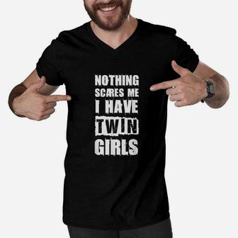 Funny Twin Daughter Mom Of Twins Dad Of Twins Men V-Neck Tshirt | Crazezy