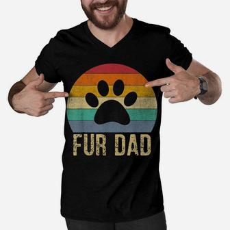 Fur Dad Vintage Retro Dog And Cat Owner Men V-Neck Tshirt | Crazezy CA