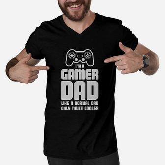 Gamer Dad Video Game Fathers Day Gaming Men V-Neck Tshirt | Crazezy