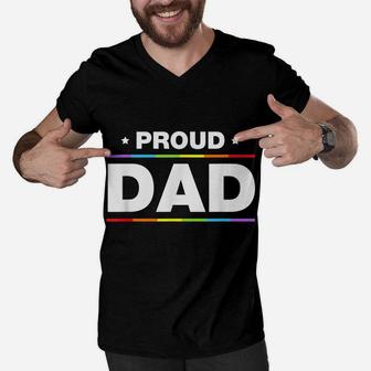 Gay Pride Proud Dad Lgbt Parent Father's Day Gift Men V-Neck Tshirt | Crazezy