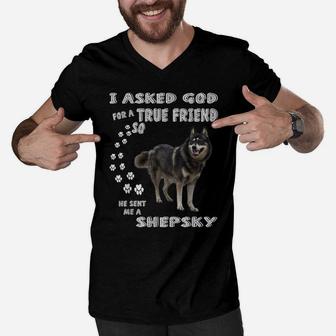 German Husky Dog Quote Mom Dad Art, Cute Gerberian Shepsky Men V-Neck Tshirt | Crazezy CA