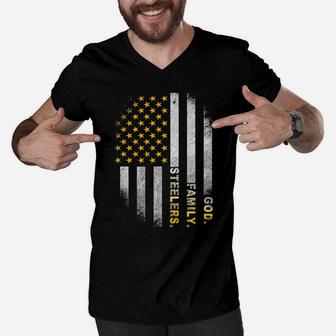 God Family Steelers-Pro Us Flag Shirt Father's Day Dad Gift Men V-Neck Tshirt | Crazezy UK