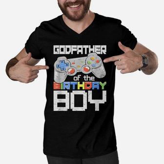 Godfather Of The Birthday Boy Matching Video Game Birthday Men V-Neck Tshirt | Crazezy UK