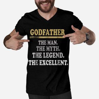 Godfather-The Man The Myth The Legend The Excellent T-Shirt Men V-Neck Tshirt | Crazezy UK