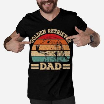 Golden Retriever Dad Design Funny Dog Lover Retro Vintage Men V-Neck Tshirt | Crazezy UK
