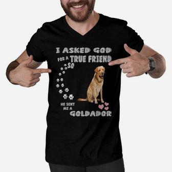 Golden Retriever Lab Dog Mom Dad Costume, Cute Goldador Men V-Neck Tshirt | Crazezy AU