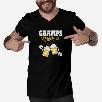 Gramps Needs A Beer Grandpa Funny Drinking Men Gift Premium Men V-Neck Tshirt - Thegiftio UK