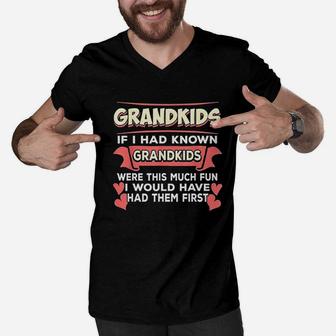 Grandkids Grandma Grandpa Funny Saying Grandparents Men V-Neck Tshirt | Crazezy