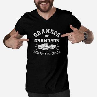 Grandpa And Grandson Friends For Life Men V-Neck Tshirt | Crazezy DE