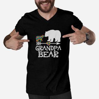 Grandpa Bear Autism Family Grandpa Autism Awareness Men V-Neck Tshirt - Monsterry UK