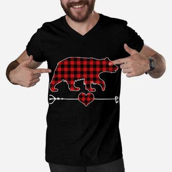 Grandpa Bear Christmas Pajama Red Plaid Buffalo Family Gift Men V-Neck Tshirt | Crazezy CA