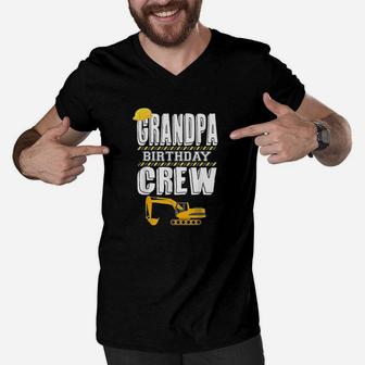 Grandpa Birthday Crew Construction Worker Hosting Party Men V-Neck Tshirt | Crazezy CA