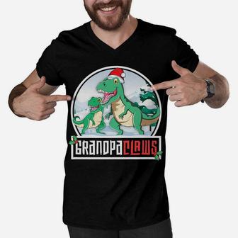 Grandpa Claws T-Rex Dinosaur Matching Family Christmas Men V-Neck Tshirt | Crazezy