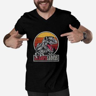 Grandpa Dinosaur Men V-Neck Tshirt | Crazezy