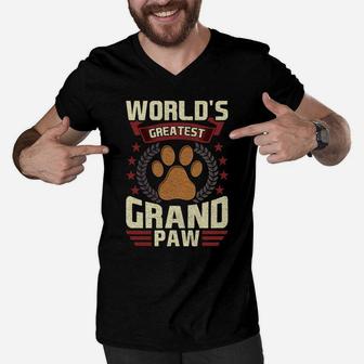 Grandpa Dog Lover Grandpaw Worlds Greatest Grand Paw Men V-Neck Tshirt | Crazezy UK